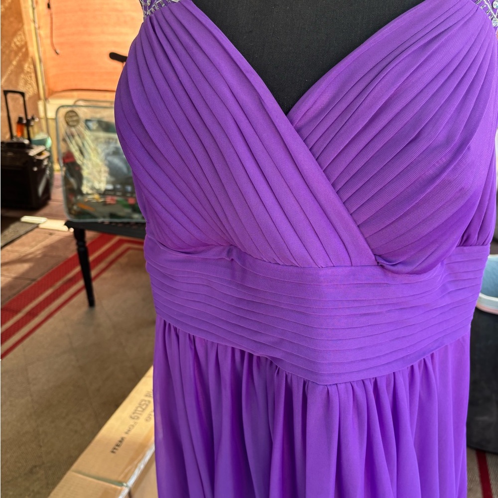 Adam Purple Ruched Sweetheart Prom Dress - Picture 2 of 14